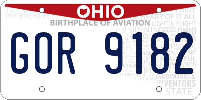 OH license plate GOR9182
