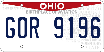 OH license plate GOR9196