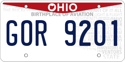 OH license plate GOR9201