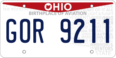 OH license plate GOR9211