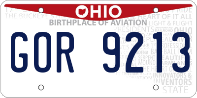 OH license plate GOR9213