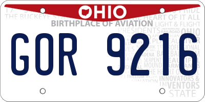 OH license plate GOR9216