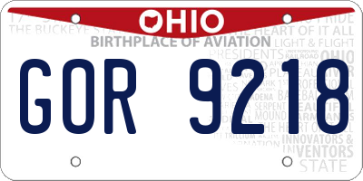 OH license plate GOR9218