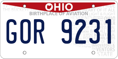 OH license plate GOR9231