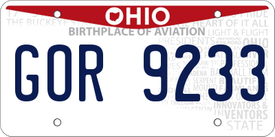 OH license plate GOR9233