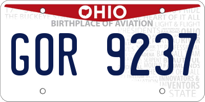 OH license plate GOR9237