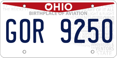 OH license plate GOR9250