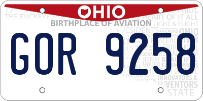 OH license plate GOR9258