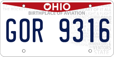 OH license plate GOR9316