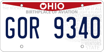 OH license plate GOR9340