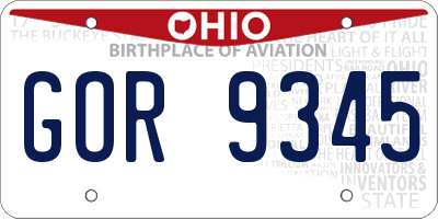OH license plate GOR9345