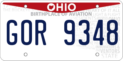 OH license plate GOR9348