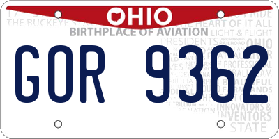 OH license plate GOR9362