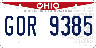 OH license plate GOR9385