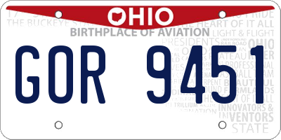 OH license plate GOR9451
