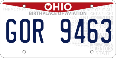 OH license plate GOR9463