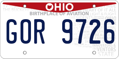 OH license plate GOR9726