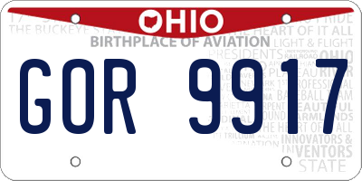 OH license plate GOR9917