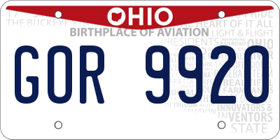 OH license plate GOR9920