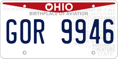 OH license plate GOR9946