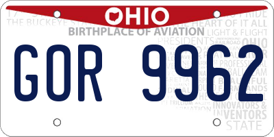 OH license plate GOR9962