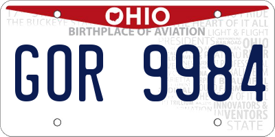 OH license plate GOR9984