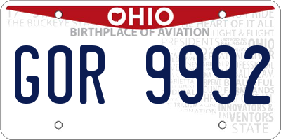 OH license plate GOR9992
