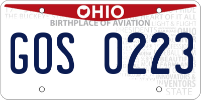 OH license plate GOS0223