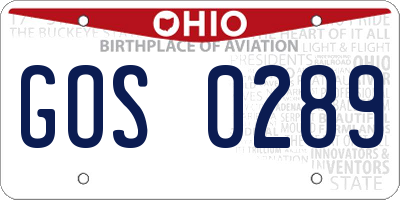 OH license plate GOS0289
