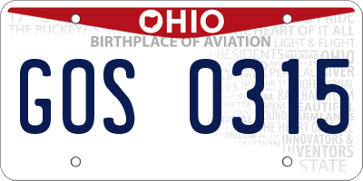 OH license plate GOS0315