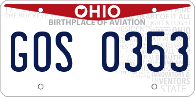 OH license plate GOS0353