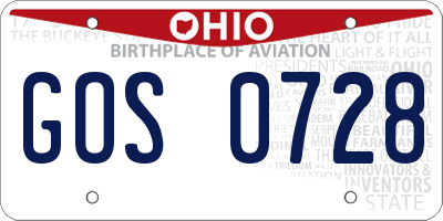 OH license plate GOS0728