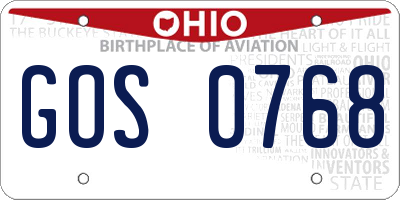 OH license plate GOS0768