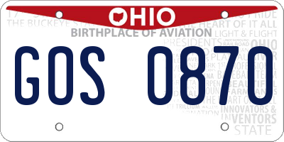 OH license plate GOS0870