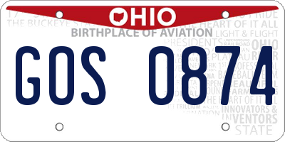 OH license plate GOS0874