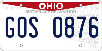 OH license plate GOS0876