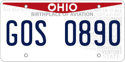 OH license plate GOS0890