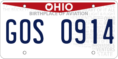 OH license plate GOS0914