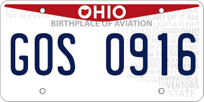 OH license plate GOS0916