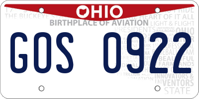 OH license plate GOS0922