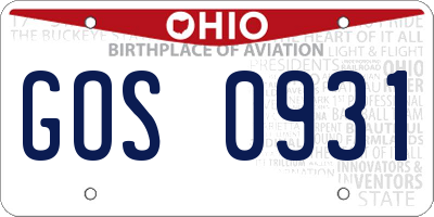 OH license plate GOS0931