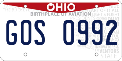 OH license plate GOS0992