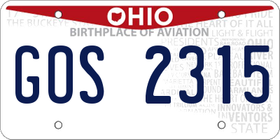 OH license plate GOS2315