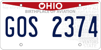 OH license plate GOS2374