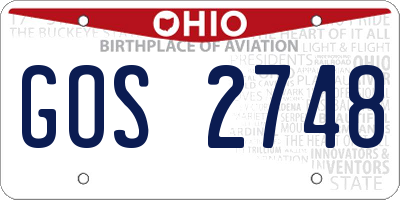 OH license plate GOS2748