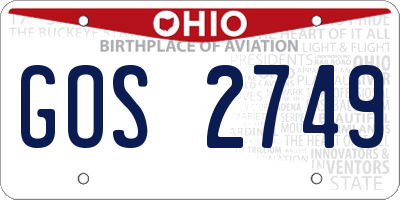 OH license plate GOS2749