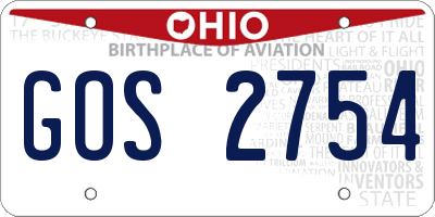 OH license plate GOS2754