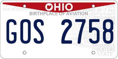 OH license plate GOS2758