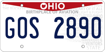 OH license plate GOS2890
