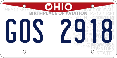 OH license plate GOS2918